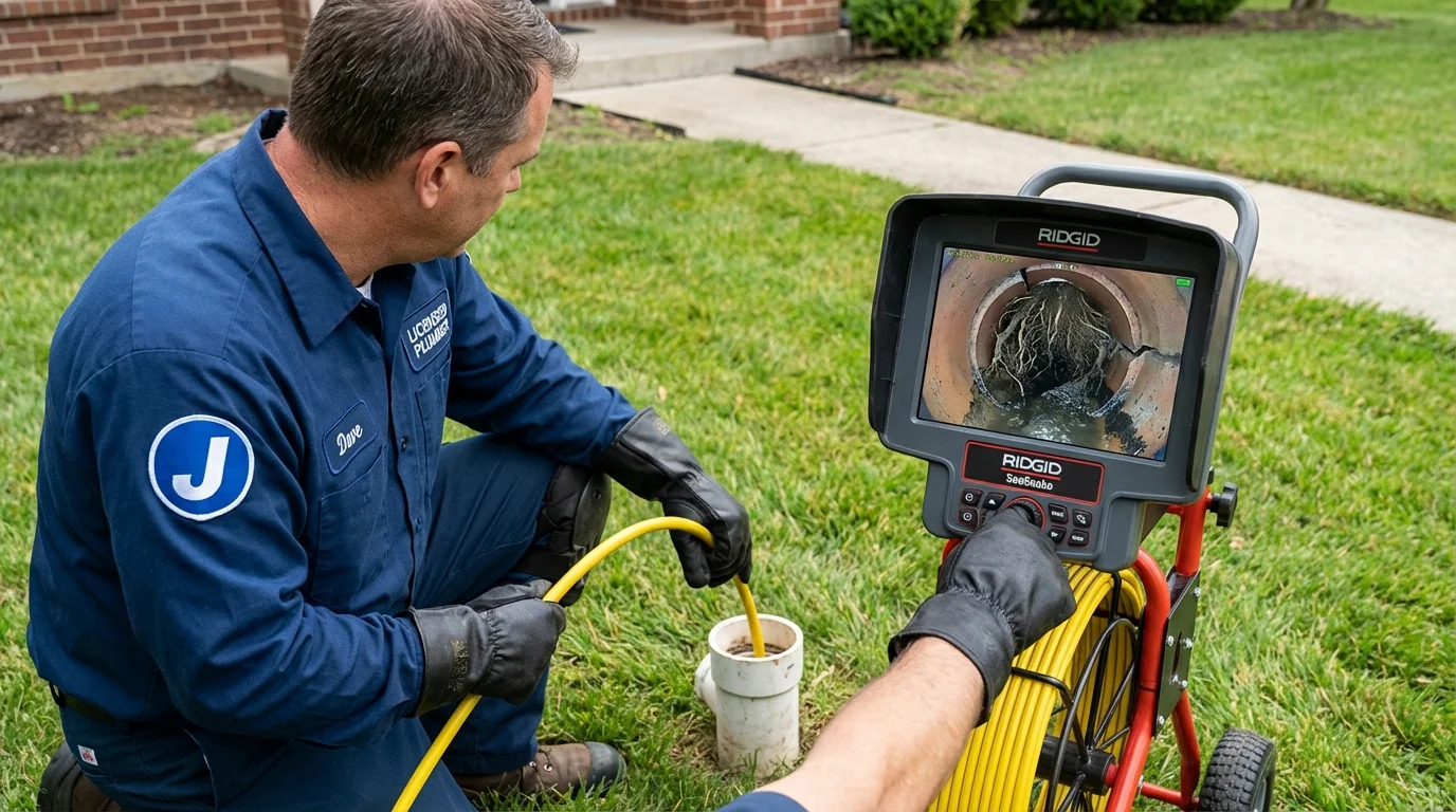 Sewer camera inspection being performed by Johns Plumbing LLC in University