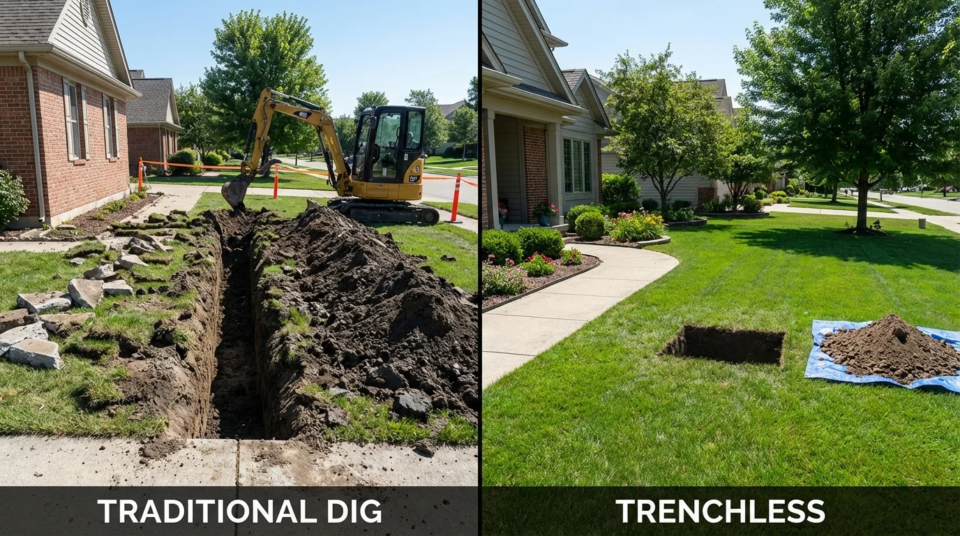 Trenchless sewer repair with minimal yard damage versus traditional excavation in University, MS